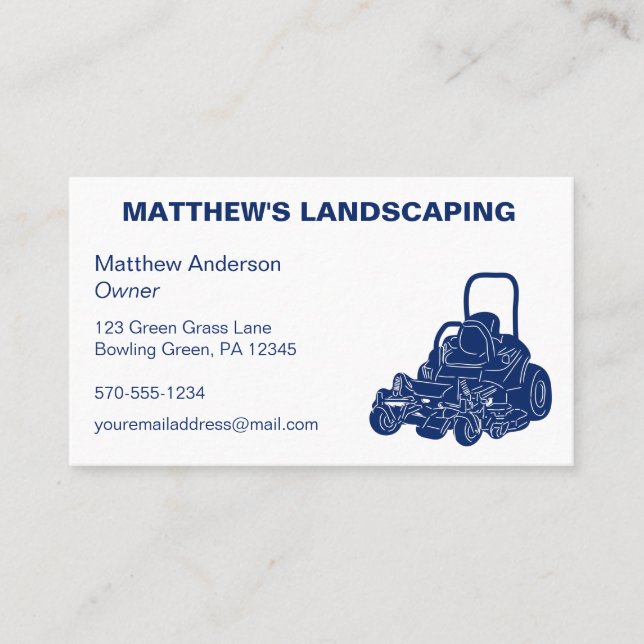 Landscaping Lawn Mowing Business Commercial Mower Business Card (Front)