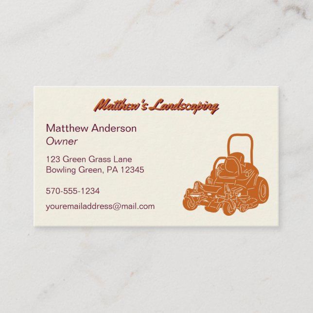 Landscaping Lawn Mowing Business Commercial Mower Business Card (Front)