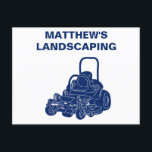 Landscaping Lawn Mowing Business Promotional Postcard<br><div class="desc">Help spread the word about your landscaping business and get new customers with these promotional postcards. The front of the cards features your business and an illustration of a commercial ride-on lawn mower in navy blue. The reverse side is ready to be customized with your own information. Just use the...</div>