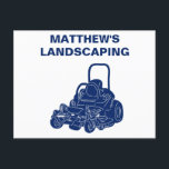 Landscaping Lawn Mowing Business Promotional Postcard<br><div class="desc">Help spread the word about your landscaping business and get new customers with these promotional postcards. The front of the cards features your business and an illustration of a commercial ride-on lawn mower in navy blue. The reverse side is ready to be customized with your own information. Just use the...</div>