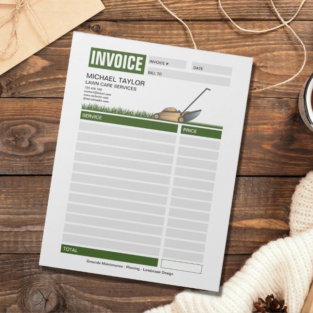 Landscaping Lawn Mowing Business Receipt Invoice Notepad (LAWN CARE INVOICE FORM)