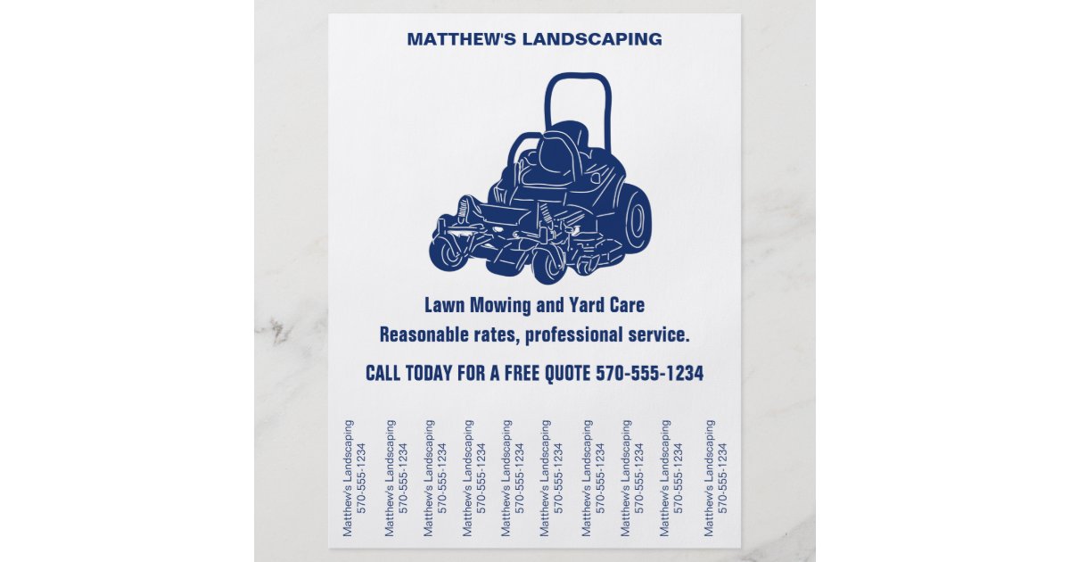 Landscaping Lawn Mowing Flyer with Tear off Strips | Zazzle