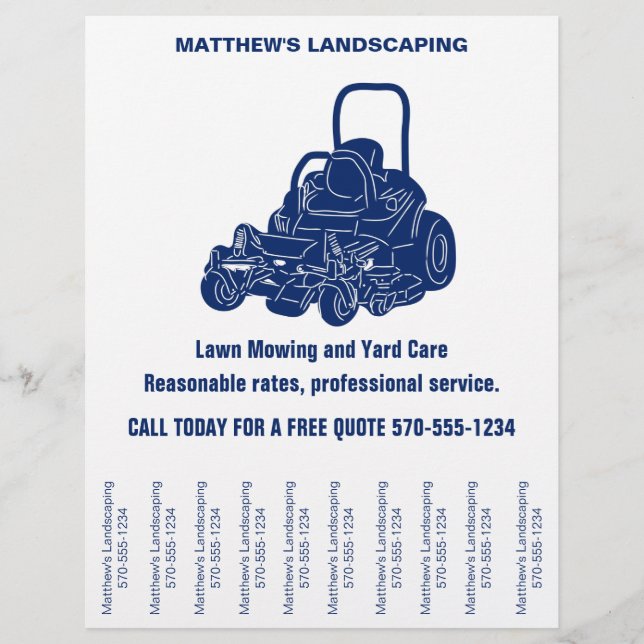 Landscaping Lawn Mowing Flyer with Tear off Strips (Front)