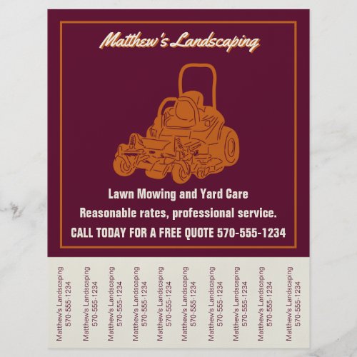 Landscaping Lawn Mowing Flyer with Tear off Strips