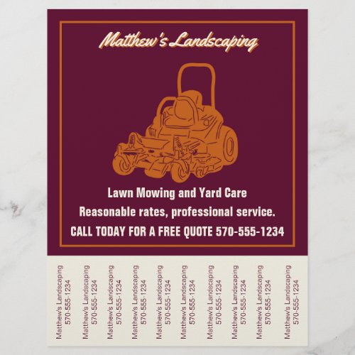 Landscaping Lawn Mowing Flyer with Tear off Strips