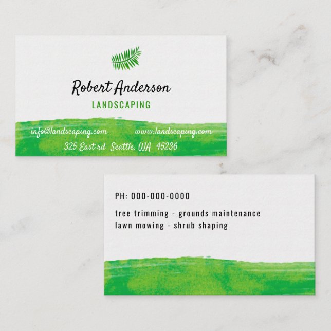 Landscaping Lawn Mowing Tree Trimming Gardening Business Card (Front/Back)