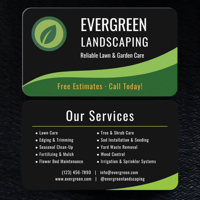 Landscaping Lawn Service Professional Black Green  Business Card (Creator Uploaded)