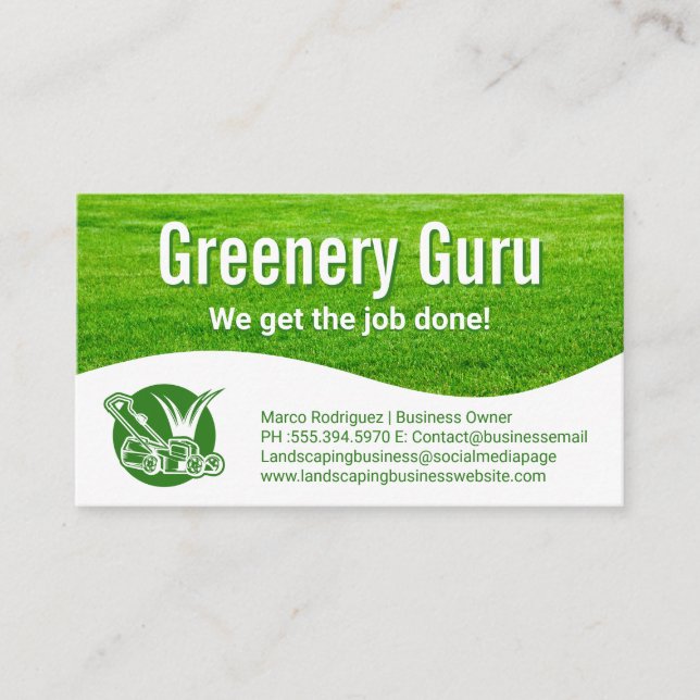 Landscaping Logo | Cut Grass Background Business Card (Front)