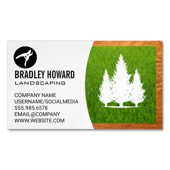 Landscaping Logo | Grass and Trees Business Card Magnet (Front)