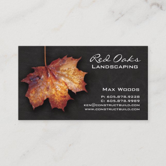 Landscaping Maple Leaf Leather  Business Card (Front)