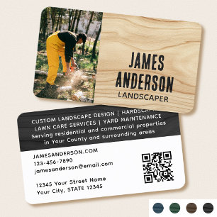 Landscaping Rustic Photo Woodgrain Black Modern Business Card