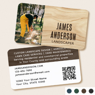 Landscaping Rustic Photo Woodgrain Brown Modern Business Card