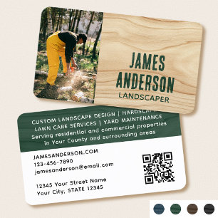 Landscaping Rustic Photo Woodgrain Green Modern Business Card