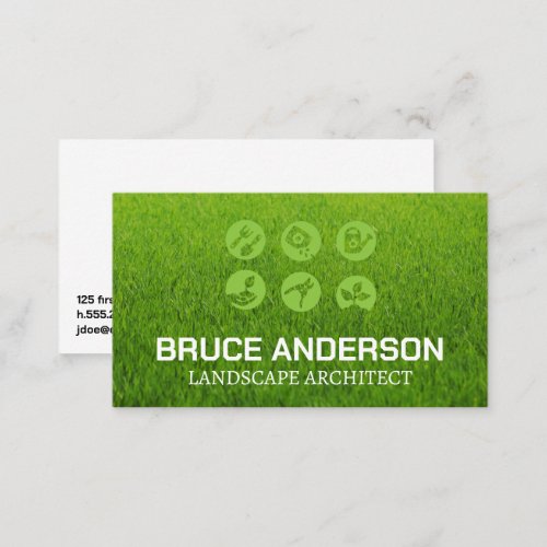 Landscaping Tools Icons  Grass Background Business Card