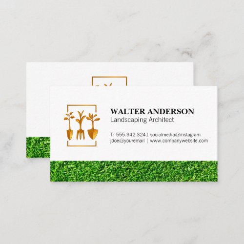 Landscaping Tools Logo  Cut Grass Business Card