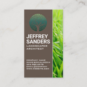 Landscaping Tree Icon   Green Grass Business Card