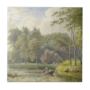 Landschap met Figuren in een Roeibootje Vintage Ceramic Tile