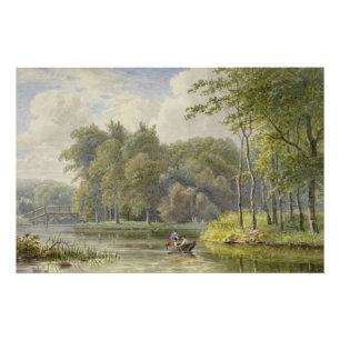 Landschap met Figuren in een Roeibootje Vintage Poster