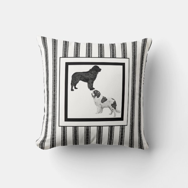 Landseer and Black Newfoundland Throw Pillow (Front)