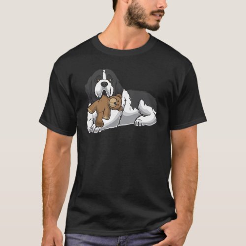 Landseer Dog With Stuffed Animal And Hearts T_Shirt