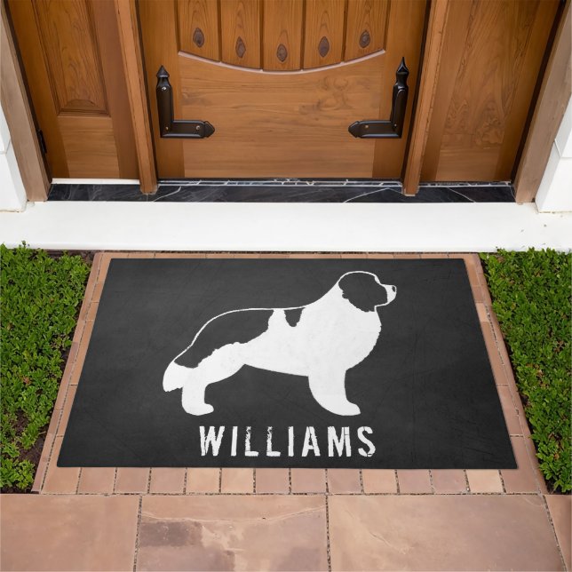 Landseer Newfoundland Dog Breed Silhouette Custom Doormat (Outdoor)