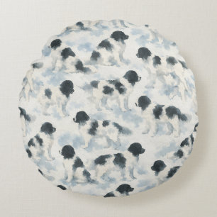 Landseer Newfoundland dog watercolor Round Pillow