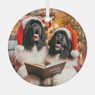 Landseer Newfoundland Dogs Singing Carols Glass Ornament
