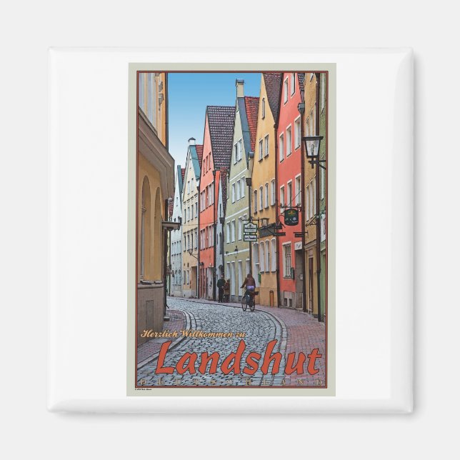 Landshut - Biker on Cobblestone Alley Magnet (Front)