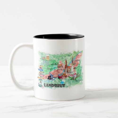 Landshut Germany Travel Poster Favorite Map Two_Tone Coffee Mug