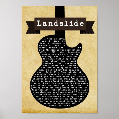 Landslide Black Guitar Song Lyric Wall Art Print
