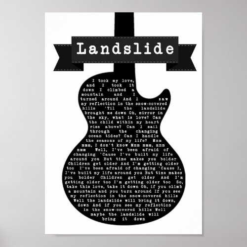 Landslide Black  White Guitar Song Lyric Print