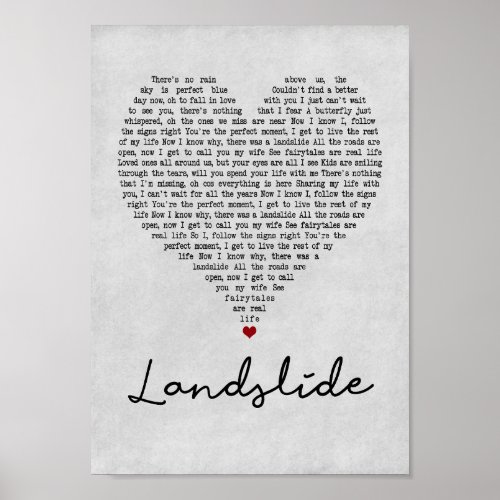 Landslide Gray Heart Song Lyric Wall Art Print