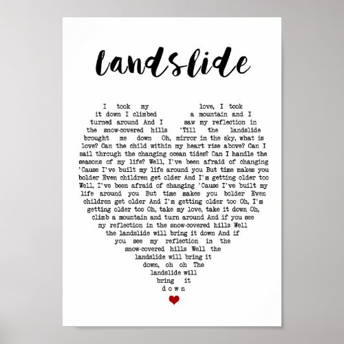 Landslide Wall Art Song Lyric Heart Print