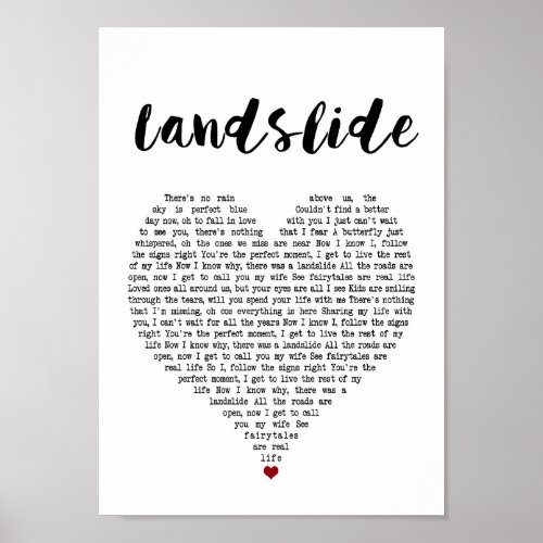 Landslide White Heart Song Lyric Wall Art Print