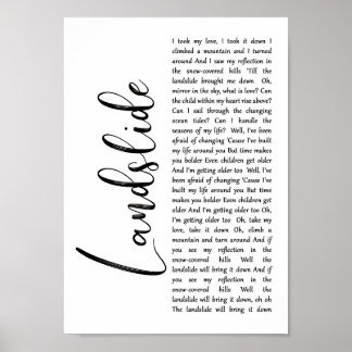 Landslide White Script Song Lyric Wall Art Print