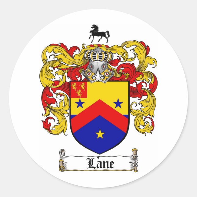 LANE FAMILY CREST -  LANE COAT OF ARMS CLASSIC ROUND STICKER (Front)