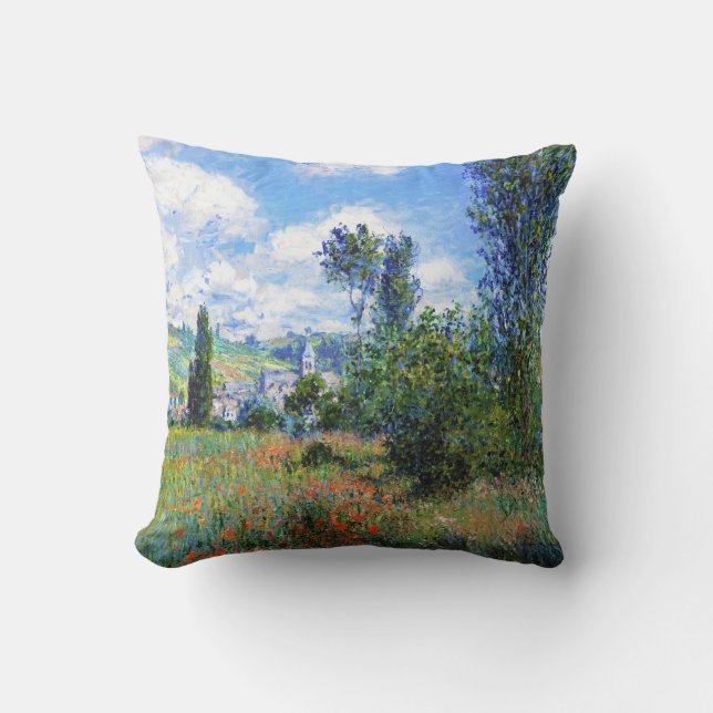 Lane in  Poppy Fields Saint-Martin Claude Monet Throw Pillow (Front)