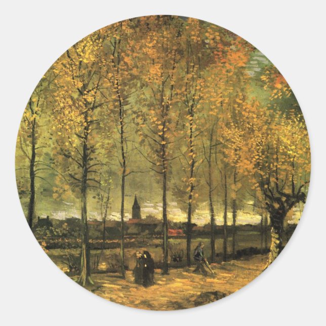 Lane with Poplars by Vincent van Gogh Classic Round Sticker (Front)