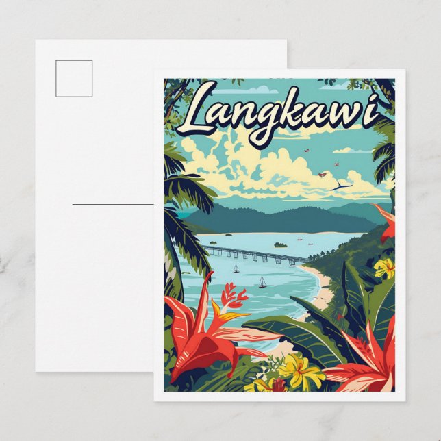 Langkawi Malaysia Artistic Travel Illustration Postcard (Front/Back)