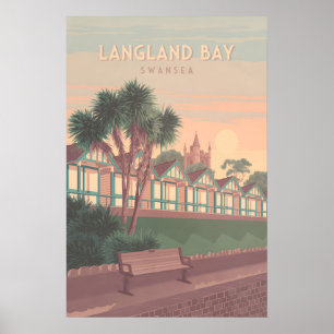 Langland Bay Swansea Seaside Travel Poster
