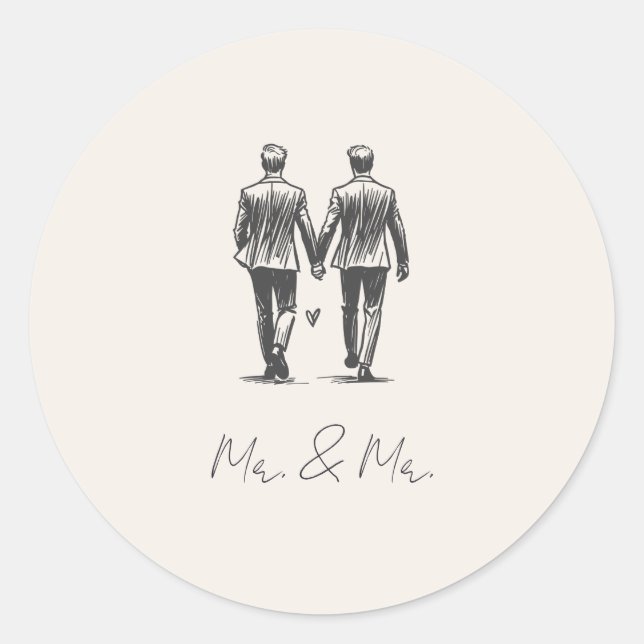 Langley Mr. & Mr. Wedding Classic Round Sticker (Front)