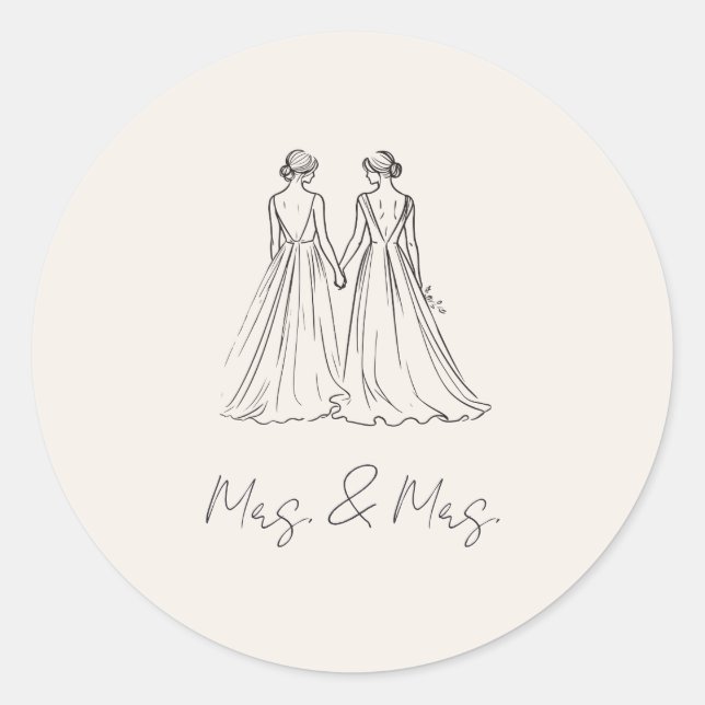 Langley Mrs. & Mrs. Wedding Classic Round Sticker (Front)
