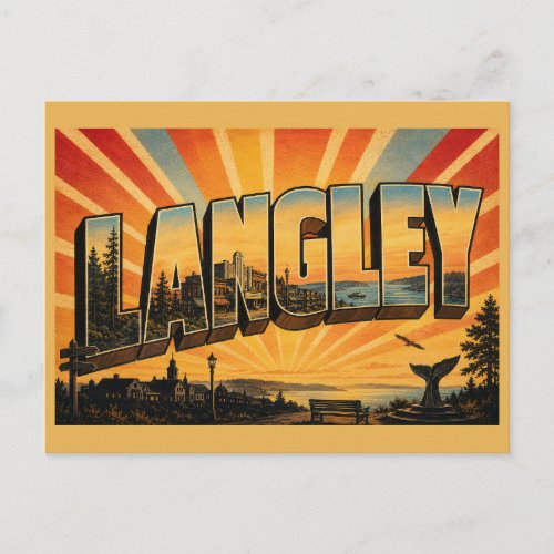 Langley WA Historic Downtown Waterfront Art Postcard