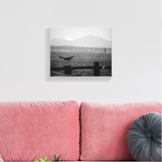 Langley Waterfront Crow Flight Monochrome Canvas Print