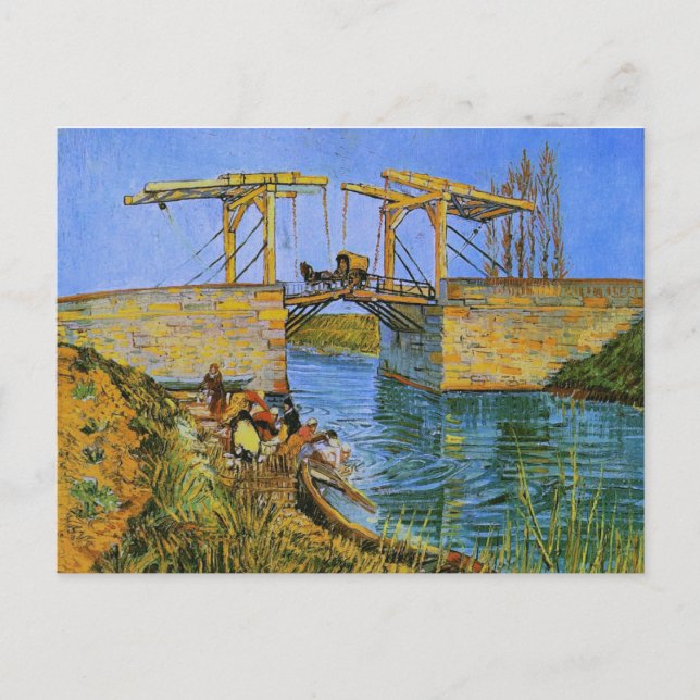 Langlois Bridge Women Washing Van Gogh Fine Art Postcard (Front)