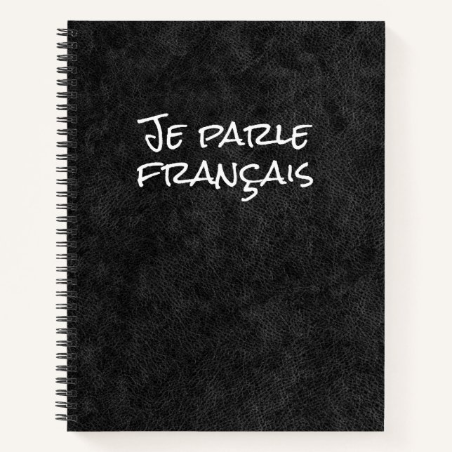  Language Learning Vocabulary Faux Black Leather Notebook (Front)