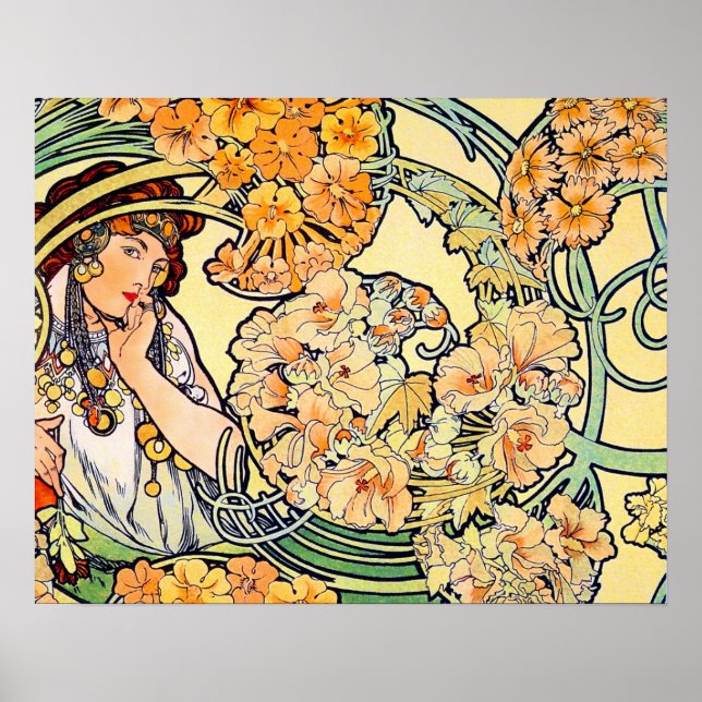 Language of Flowers by Alphonse Mucha Poster (Front)
