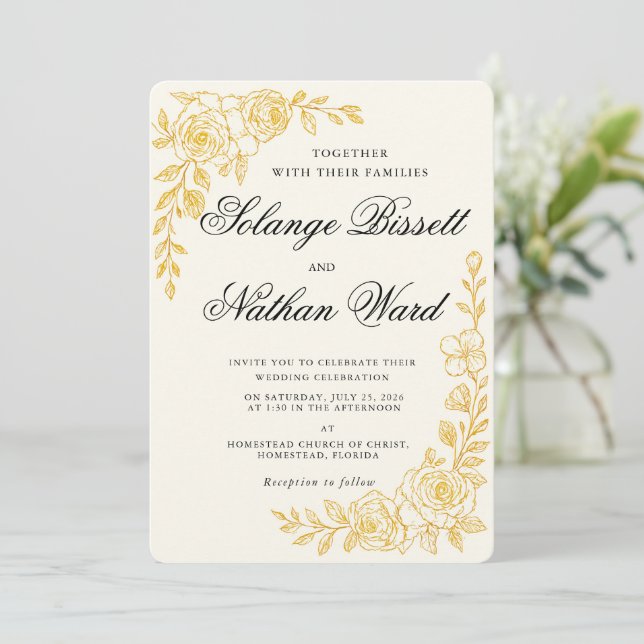'Language of Love' All-in-One Wedding Invitation (Standing Front)
