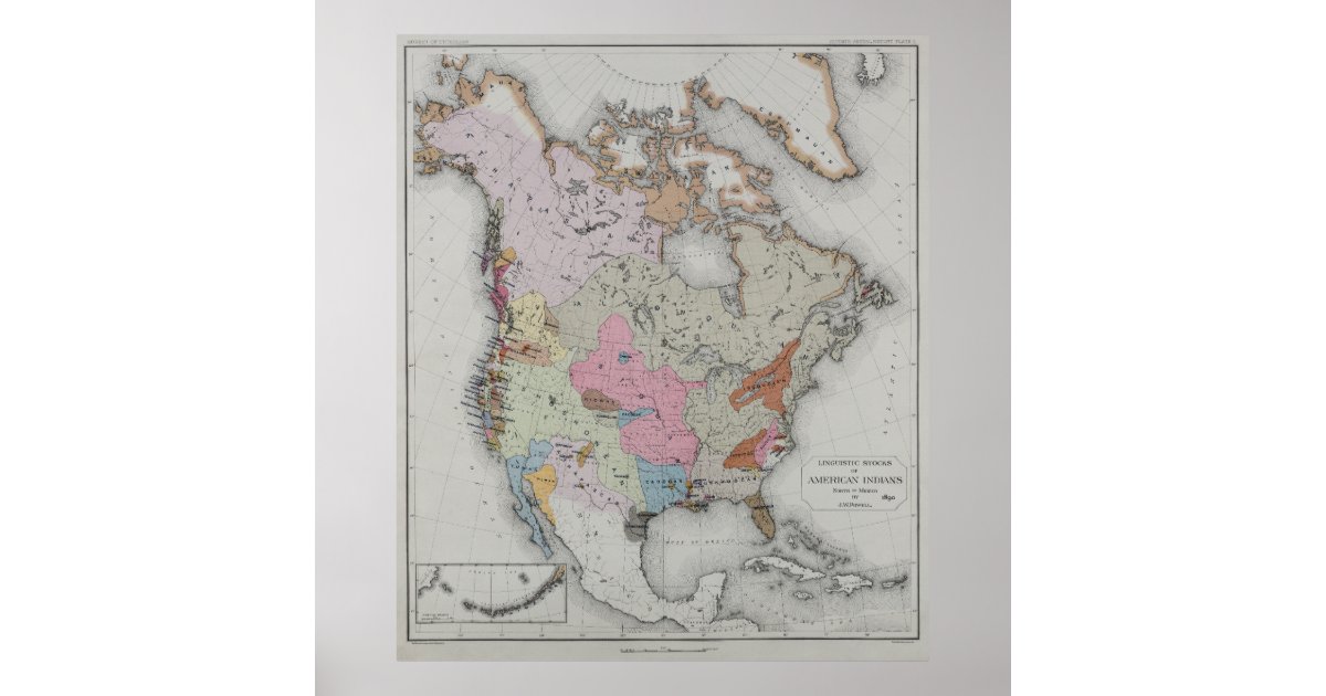 Languages of North American Native People Map 1890 Poster | Zazzle
