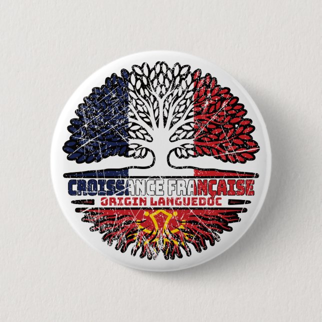 Languedoc Lengadòc French France Tree Roots Flag Button (Front)